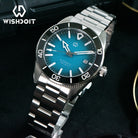 Wishdoit Watches Round Affordable aqua storm Automatic diver watch with 3D luminous needles ceramic bezel |316L Stainless Steel|light blue