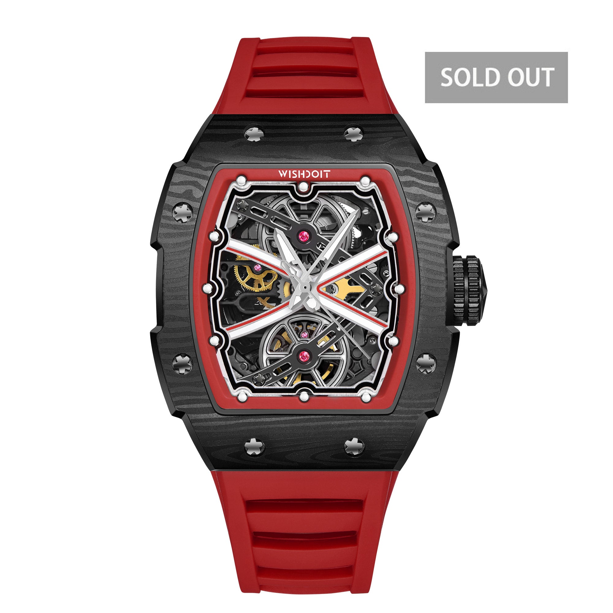 Wishdoit Watches Tonneau Affordable Best Mens mechanical Watch | Fluorine Rubber Watch Strap
