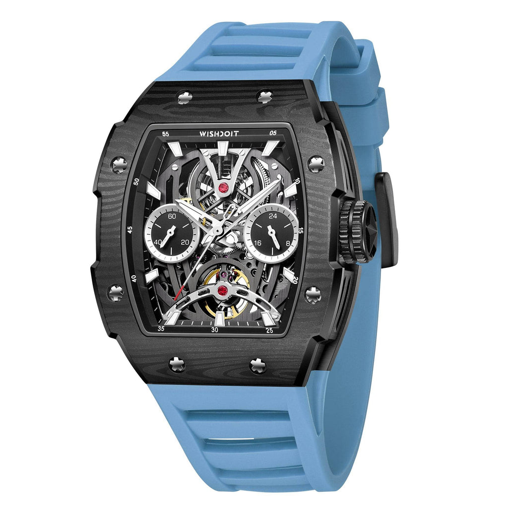 Best Mens Mechanical Watch-Pioneer Automatic Black Light Blue Watch| Wishdoit