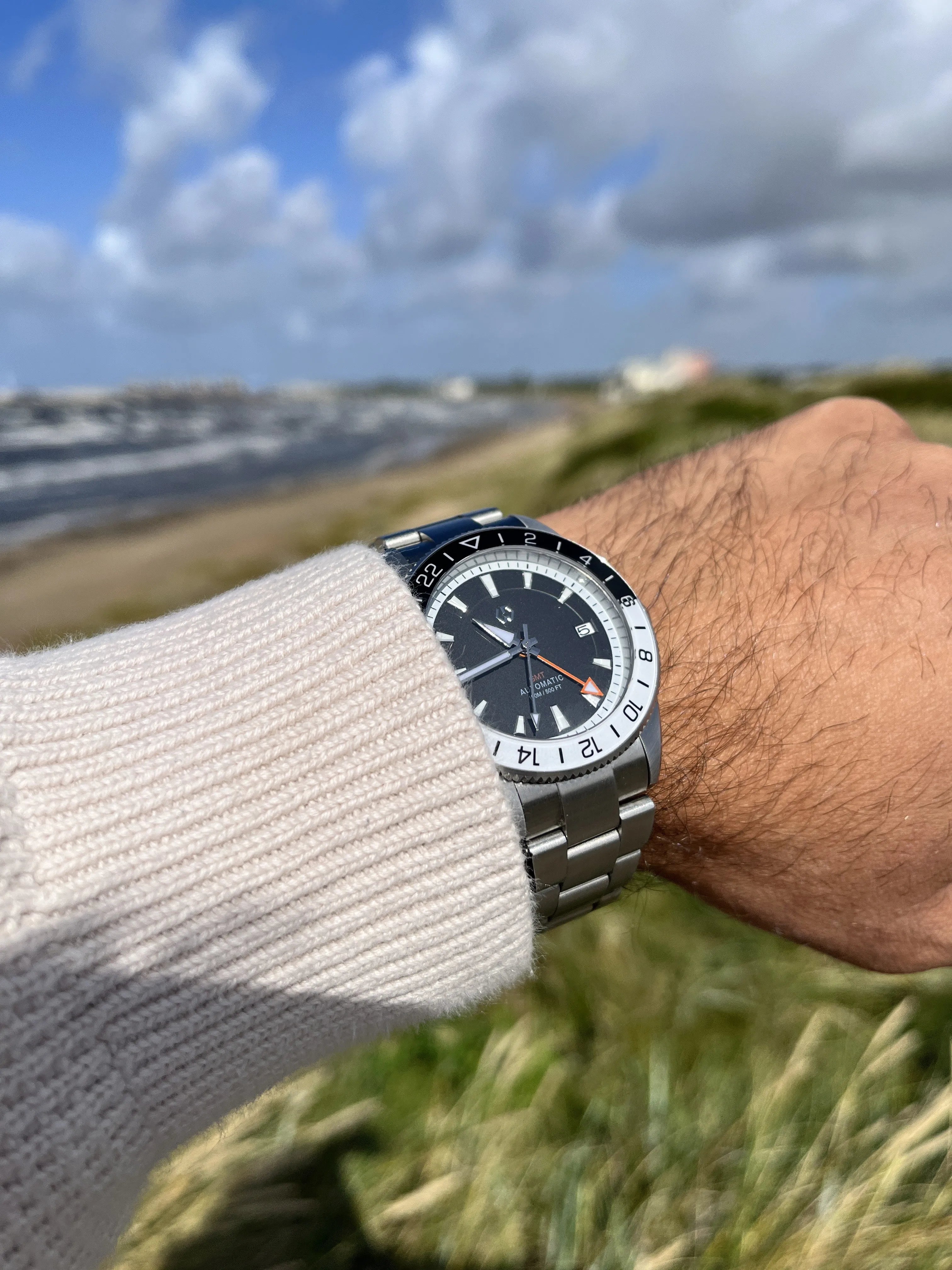 Wishdoit Watches Round Affordable Automatic Mechanical abyss voyager GMT automatic diver Watch | 316L Stainless Steel|obsidian depth（black dial）