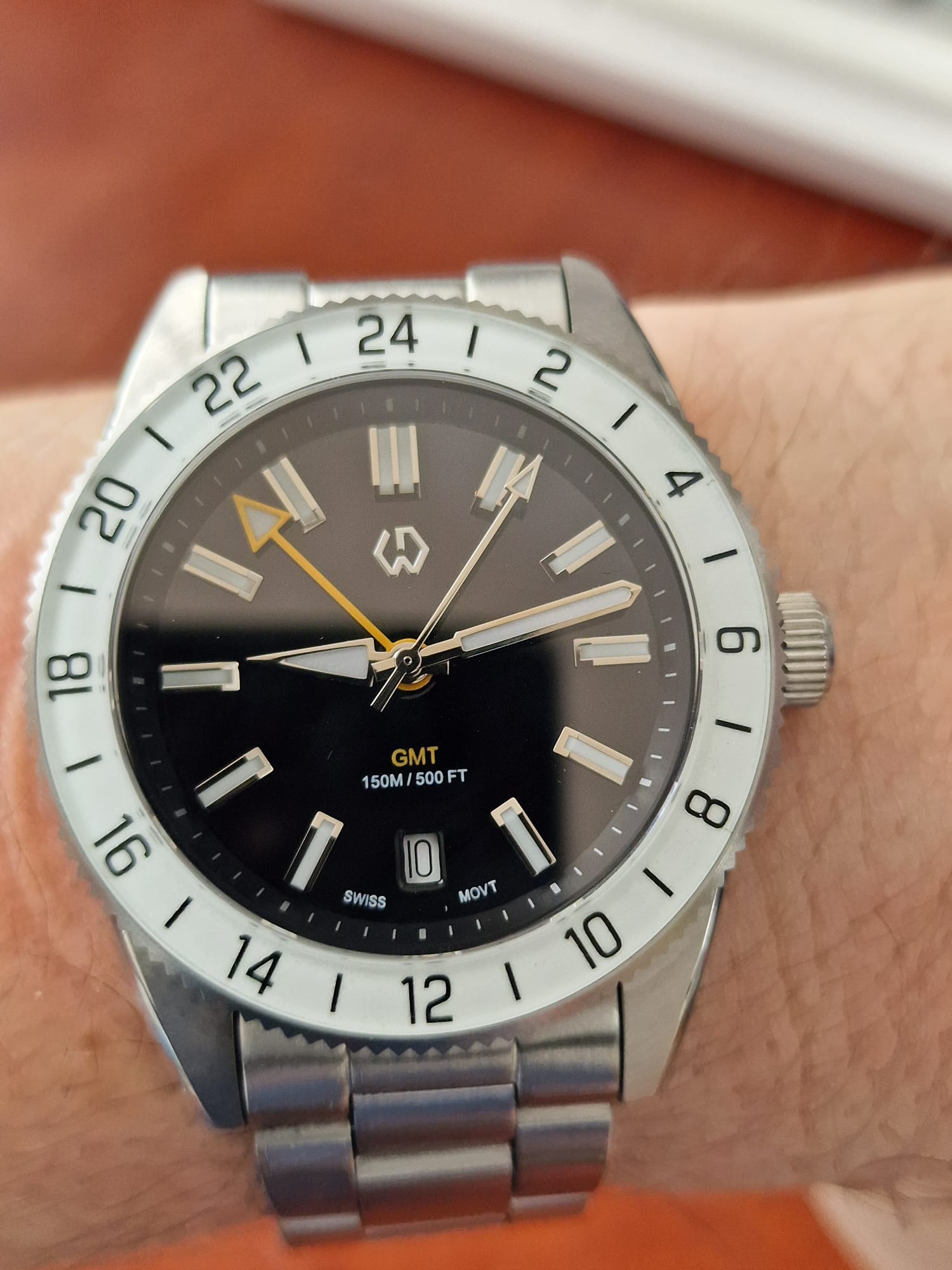 Wishdoit Watches Round Affordable Ocean Edge GMT Swiss RONDA movement Quartz Diver Watch|316L Stainless Steel|All black Dive