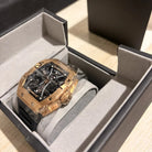 Wishdoit Watches Tonneau Affordable Best Men Hourglass Chronograph Skeleton| Fluorine Rubber Watch Strap|Rose Gold (Black Strap)