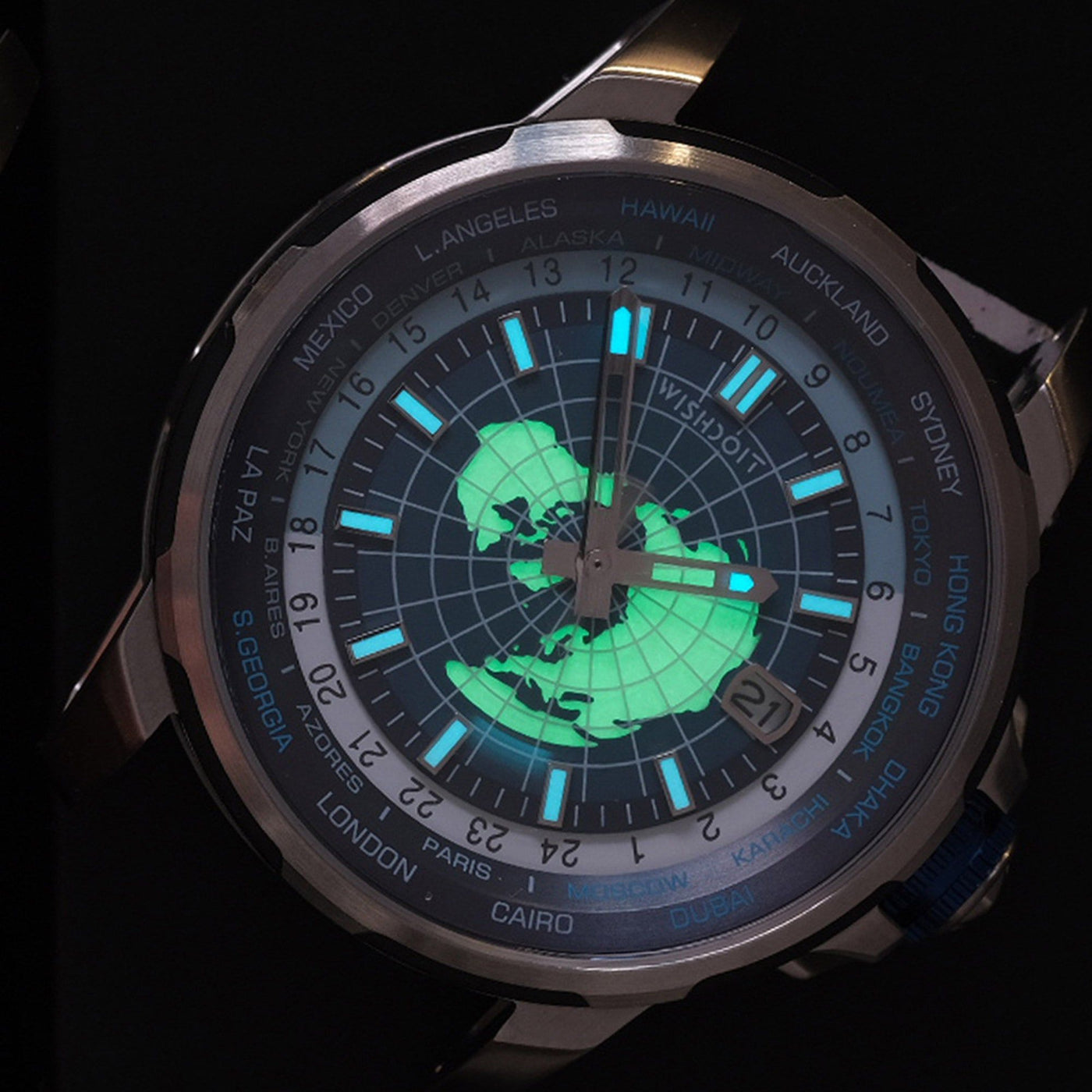 WISHDOIT Eternal Earth Men's Stainless Steel World Time Self Wing ...