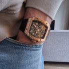 Wishdoit Watches Tonneau Affordable Best Mens Chronograph GT 2.0 Racing Watch | Fluorine Rubber Watch Strap|Rose Gold