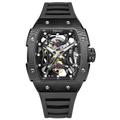 Wishdoit Watches Tonneau Luxury Automatic Mechanical Aerial Prism Skeleton watch | Fluorine Rubber Watch Strap|Black (Black Strap),WSD9995:EB,