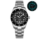 Wishdoit Watches Round Affordable AquaVolt Dive Automatic Bright Lume Mechanical Dive Watch|316L Stainless Steel|Black Watch
