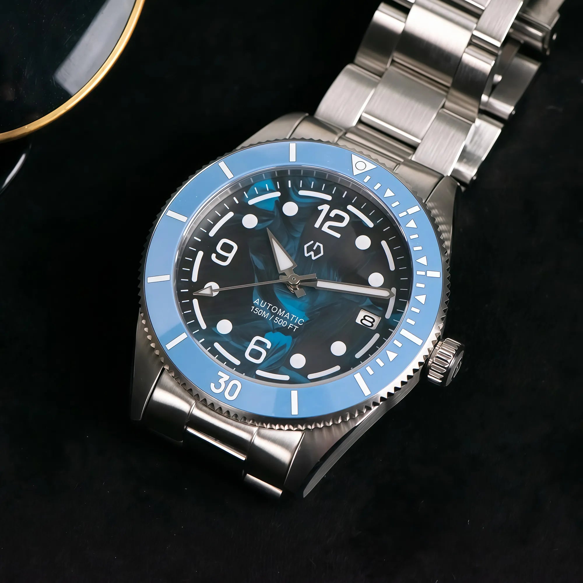 Wishdoit Watches Round Affordable AquaVolt Dive Automatic Bright Lume Mechanical Dive Watch|316L Stainless Steel|Blue Watch