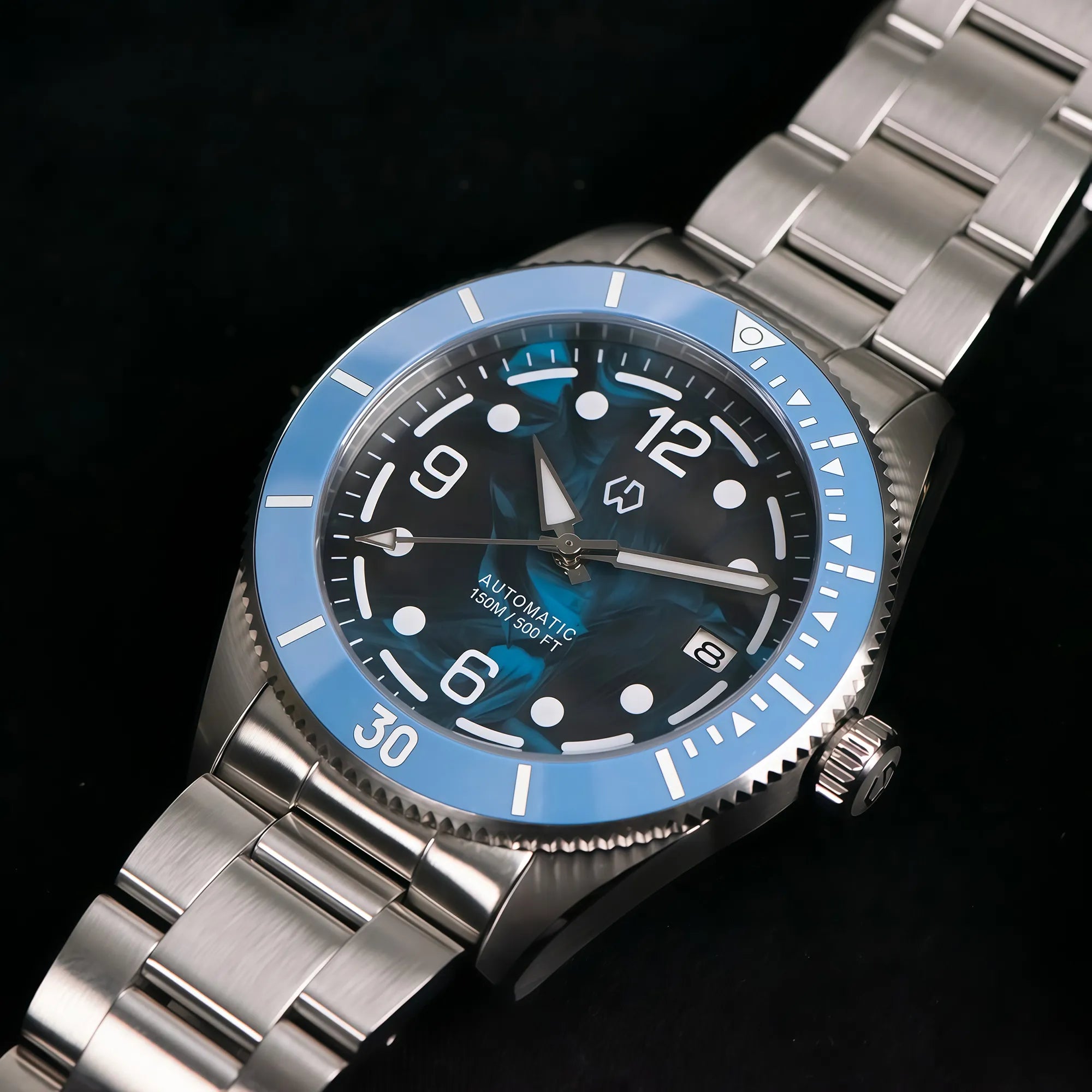 Wishdoit Watches Round Affordable AquaVolt Dive Automatic Bright Lume Mechanical Dive Watch|316L Stainless Steel|Blue Watch