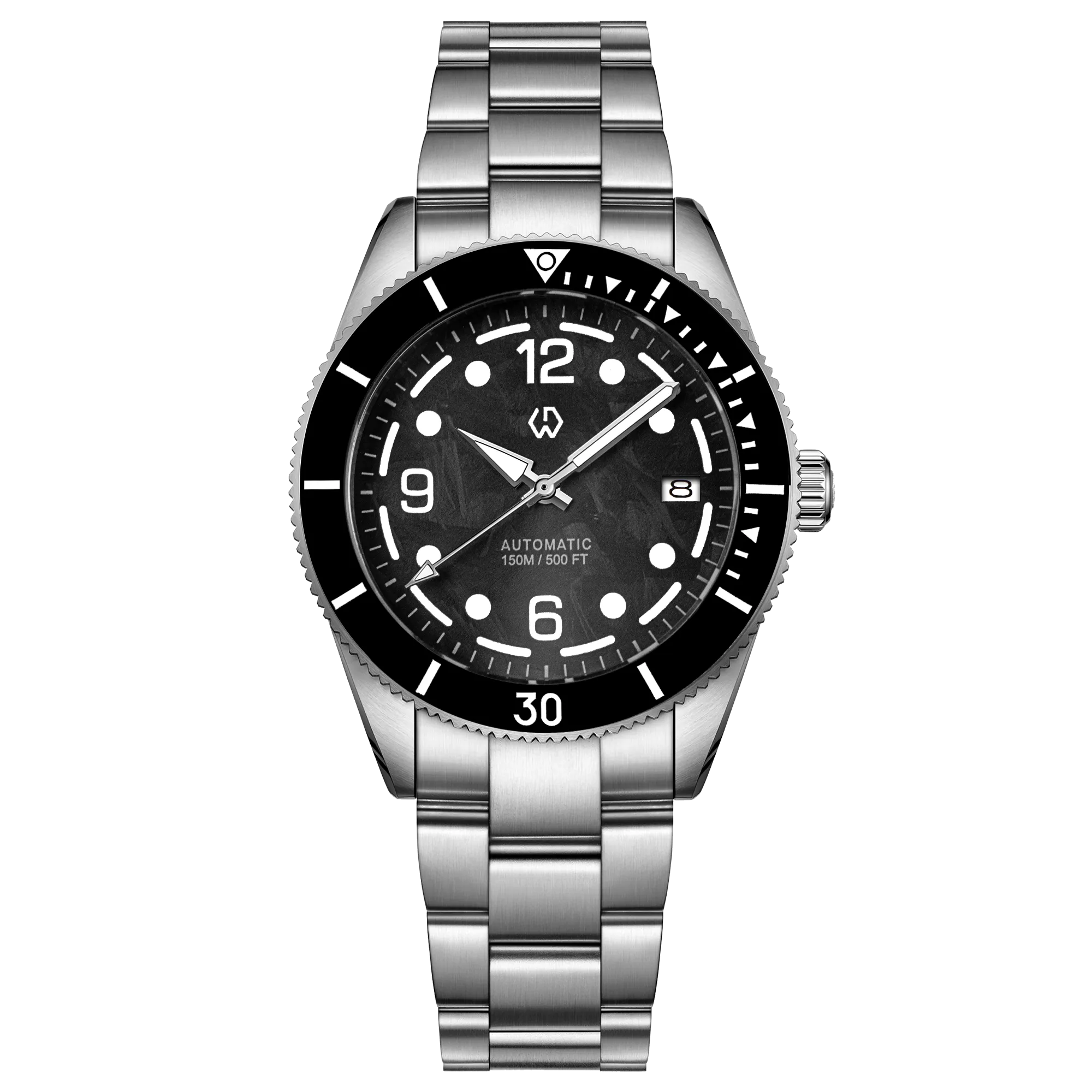 Wishdoit Watches Round Affordable AquaVolt Dive Automatic Bright Lume Mechanical Dive Watch|316L Stainless Steel|Black Watch