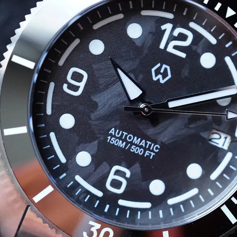 Wishdoit Watches Round Affordable AquaVolt Dive Automatic Bright Lume Mechanical Dive Watch|316L Stainless Steel|Black Watch