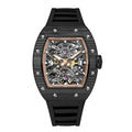Forged Carbon Skeleton Mechanical Watch with luminous dial and black rubber strap,WSD9015:EG,
