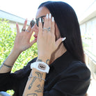 Wishdoit Watches Tonneau Affordable Best Women Chronograph l Shellstone Women's  Watches|Starry Dial| Fluorine Rubber Watch Strap|（White Strap）