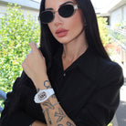 Wishdoit Watches Tonneau Affordable Best Women Chronograph l Shellstone Women's  Watches|Starry Dial| Fluorine Rubber Watch Strap|（White Strap）