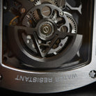 Wishdoit Watches Tonneau Luxury Automatic Mechanical Aerial Prism Skeleton watch | Fluorine Rubber Watch Strap|Silvery (Black Strap)