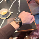 Wishdoit Watches Round Affordable Automatic Mechanical World Time GMT Sapphire Watch | Nylon Genuine Leather Watch Strap|Rose Gold 