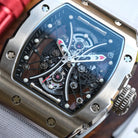 Wishdoit Watches Tonneau Affordable Best Mens Hourglass Chronograph Skeleton| Fluorine Rubber Watch Strap|Silvery