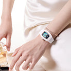 Wishdoit Watches Tonneau Affordable Best Women Chronograph l Peacock Plume Women's Watch|Starry Dial| Fluorine Rubber Watch Strap lWhite （White Strap）