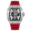 Hourglass Skeleton Quartz Watch Silvery Watch-Red Strap
