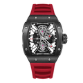 Hourglass Skeleton Quartz Watch Black Watch-Red Strap