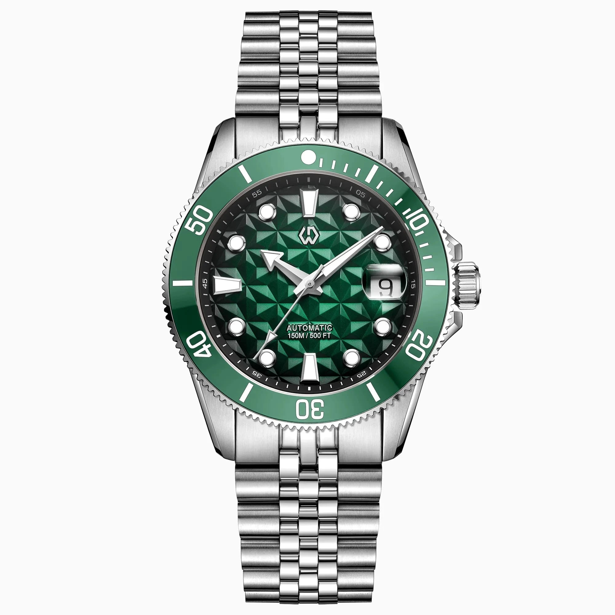 Discover the Nereus Facet automatic diver watch, inspired by underwater light. Featuring a geometric dial, 3D luminous, and 150M ATM with H.K PT5000 Movement,WSD9027:AB,