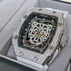 Wishdoit Watches Tonneau Luxury Automatic Mechanical Snow Leopard Watch | Fluorine Rubber Watch Strap|Silvery(White Strap)