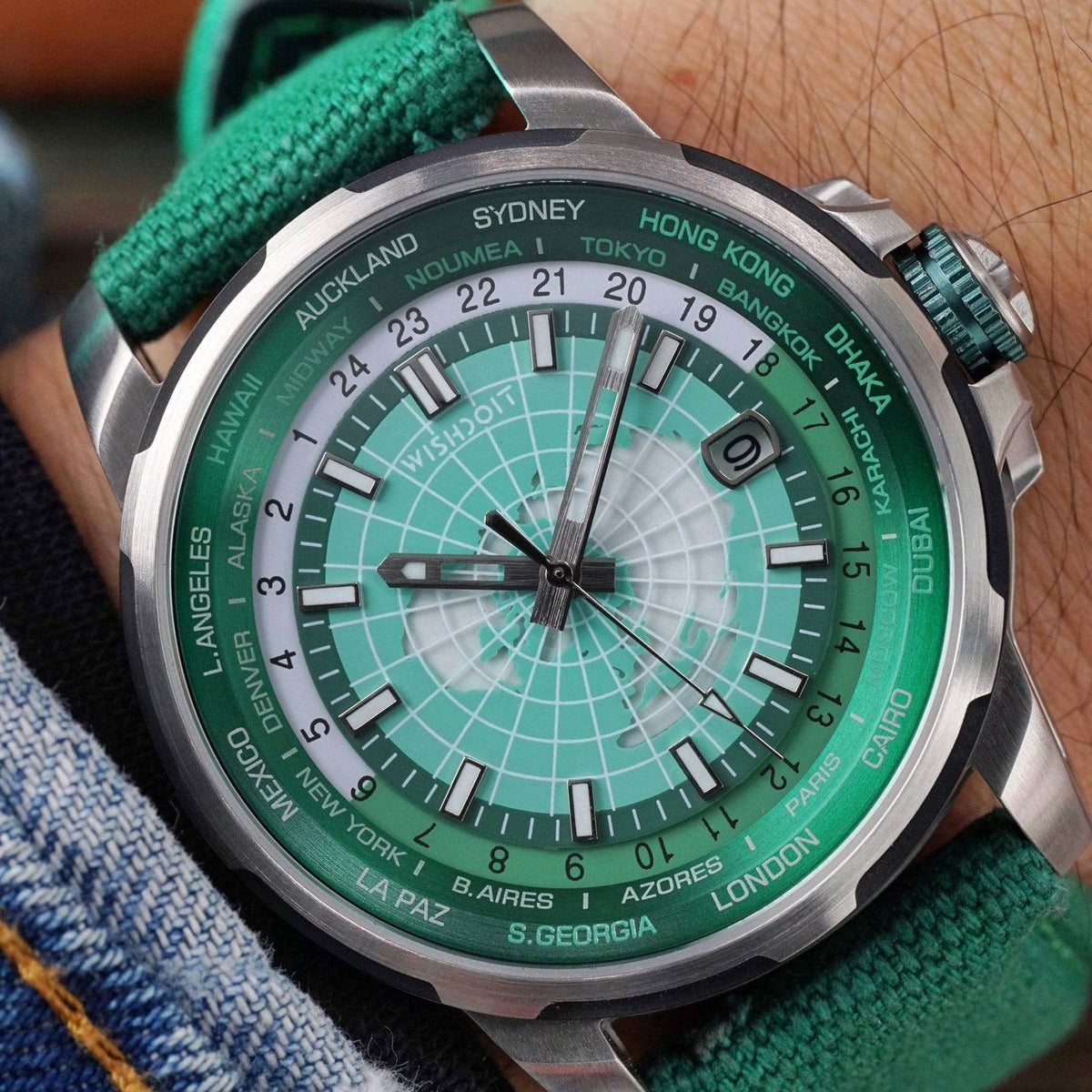 WISHDOIT Eternal Earth Men's Stainless Steel World Time Self Wing ...