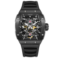 Wishdoit Watches Tonneau Affordable Best Men Mechanical Full Speed Watch | Fluorine Rubber Watch Strap|Black ,WSD9912-D:EC,