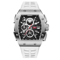 Wishdoit Watches Tonneau Affordable Best Men Chronograph F-150 Racing Watch | Fluorine Rubber Watch Strap|Silvery(White Strap),WSD9936:EB,