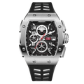 Wishdoit Watches Tonneau Affordable Best Men Chronograph F-150 Racing Watch | Fluorine Rubber Watch Strap|Silvery ,WSD9936:EA,