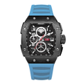 Wishdoit Watches Tonneau Affordable Best Men Chronograph F-150 Racing Watch | Fluorine Rubber Watch Strap|Black (Light Blue Strap),WSD9936:EE,