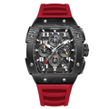 Wishdoit Watches Tonneau Affordable Best Men Chronograph GT 2.0 Racing Watch | Fluorine Rubber Watch Strap|Black (Red Strap),WSD9972:EG,