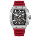 Wishdoit Watches Tonneau Affordable Best Men Chronograph GT 2.0 Racing Watch | Fluorine Rubber Watch Strap|Silvery(Red Strap),WSD9972:EF,