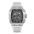 Wishdoit Watches Tonneau Affordable Best Men Chronograph GT Racing Watch| Fluorine Rubber Watch Strap|Silvery(White Strap),WSD9916:EG,