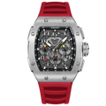 Wishdoit Watches Tonneau Affordable Best Men Chronograph GT 2.0 Racing Watch | Fluorine Rubber Watch Strap|Silvery(Red Strap),WSD9916:EE,