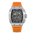 Wishdoit Watches Tonneau Affordable Best Men Chronograph GT Racing Watch| Fluorine Rubber Watch Strap|Silvery(Orange Strap),WSD9916:EJ,
