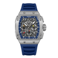 Wishdoit Watches Tonneau Affordable Best Men Chronograph GT 2.0 Racing Watch | Fluorine Rubber Watch Strap|Silvery(Blue Strap),WSD9916:ED,