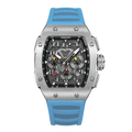 Wishdoit Watches Tonneau Affordable Best Men Chronograph GT Racing Watch| Fluorine Rubber Watch Strap|Silvery(Light Blue Strap),WSD9916:EI,