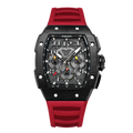 Wishdoit Watches Tonneau AffordableBest Men Chronograph GT Racing Watch | Fluorine Rubber Watch Strap|Black (Red Strap),WSD9916:EB,
