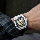 Wishdoit Watches Tonneau Luxury Automatic Mechanical Gold Snow Leopard Watch | Fluorine Rubber Watch Strap| Silvery,WSD9975:EB,WSD9975:EF,