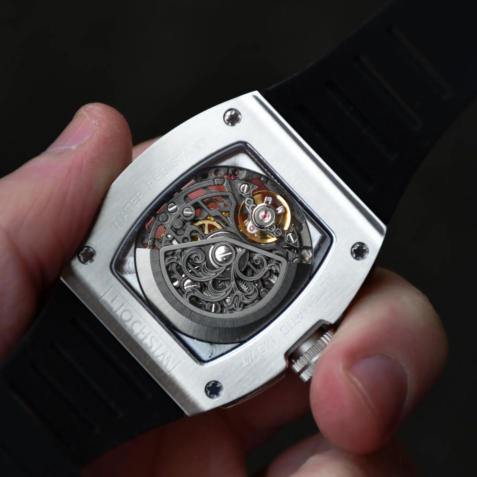 WISHDOIT SNOW LEAOPARD Diamond Mechanical Skeleton Tonneau Watch