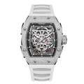 Wishdoit Watches Tonneau Luxury Automatic Mechanical Snow Leopard Watch | Fluorine Rubber Watch Strap|Silvery(White Strap),WSD9975:EC,
