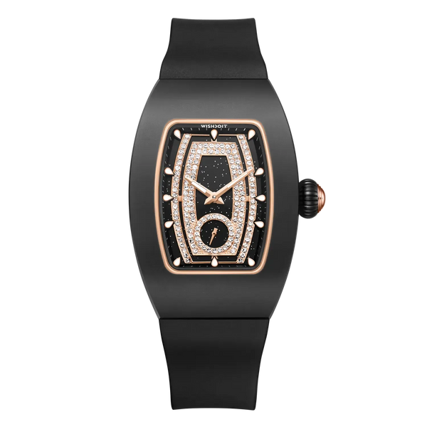 Wishdoit Watches Tonneau Affordable Best Women Chronograph l Shellstone Women's  Watches|Starry Dial| Fluorine Rubber Watch Strap|(Black Strap),WSD9999:EC,