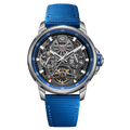 Wishdoit Watches Round Luxury Automatic Mechanical Aristos Sapphire Watch | Nylon Genuine Leather Watch Strap| Silvery (Blue Strap),WSD9948:BA,