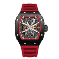 Wishdoit Watches Tonneau Luxury Automatic Mechanical Runway Watch | Fluorine Rubber Watch Strap|Black (Red Strap)