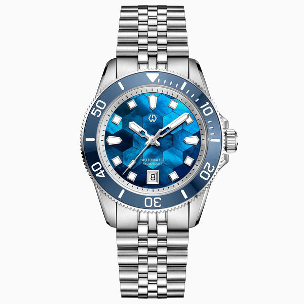 Wishdoit Triton Prism Automatic Diver – Iridescent Ocean Edition. A unique men’s dive watch with mother-of-pearl dial, automatic movement, and 150m water resistance,WSD9032:AC,
