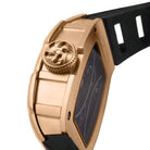 9917 Rose gold watch with black strap on a white background