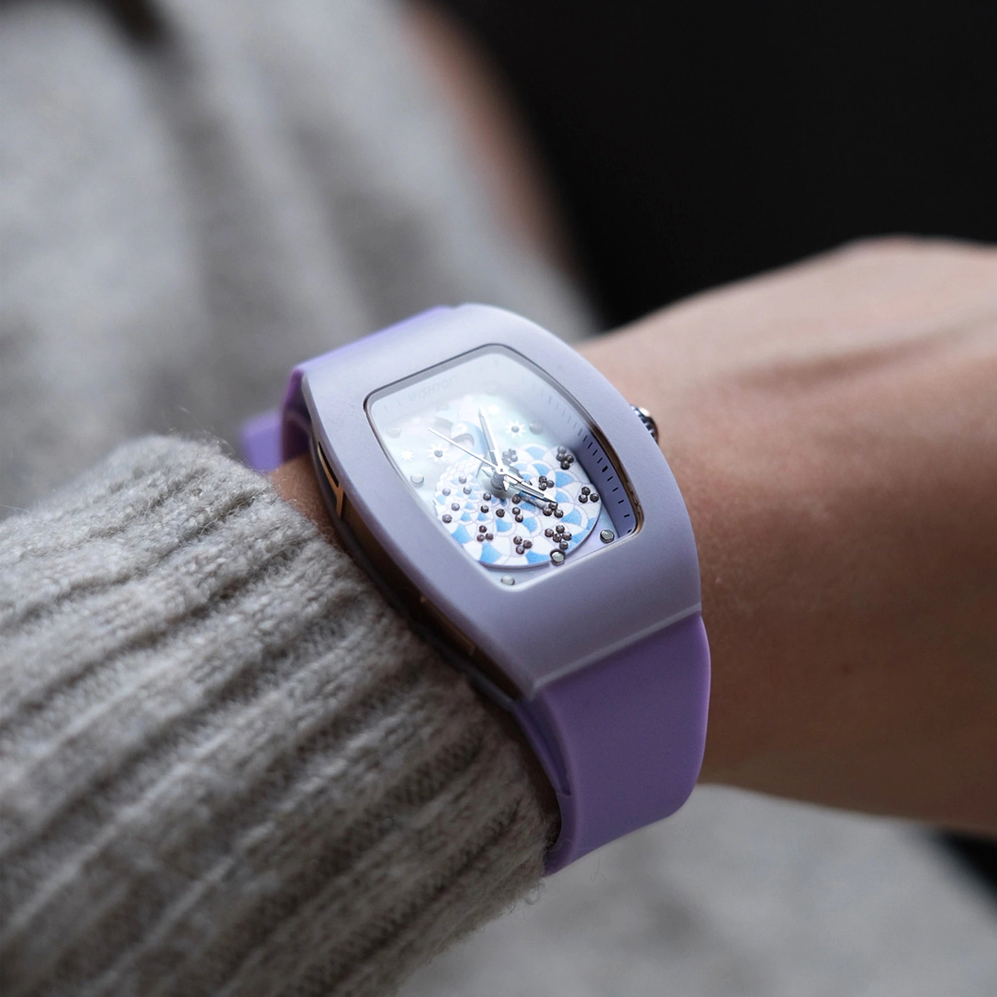 Wishdoit Watches Tonneau Affordable Best Women Chronograph l Peacock Plume Women's Watch| Fluorine Rubber Watch Strap lPurple （Purple Strap）