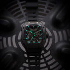 Wishdoit Watches Tonneau Luxury Automatic Mechanical Aerial Prism Skeleton watch | Fluorine Rubber Watch Strap|Black (Black Strap)