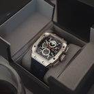 Wishdoit Watches Tonneau Affordable Best Mens Chronograph F-150 Racing Watch | Fluorine Rubber Watch Strap|Silvery 