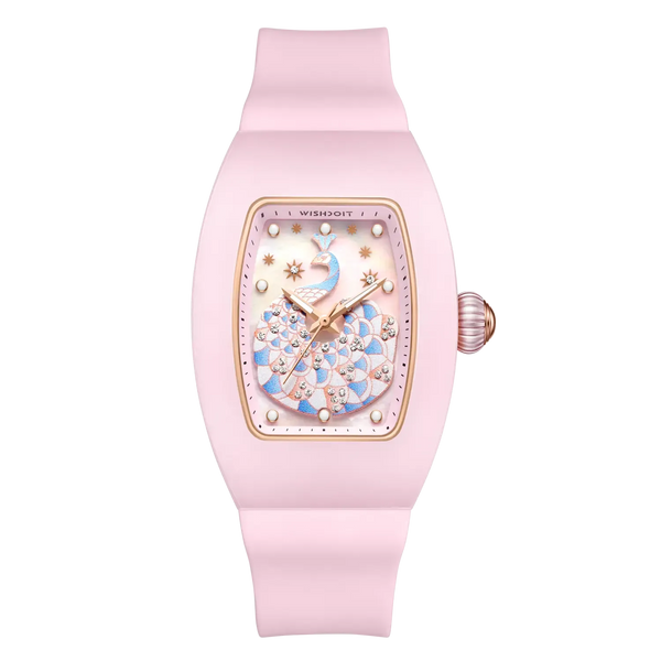 Pink peacock women's watch with 3D peacock dial and crystal accents,WSD9997:EA,